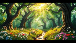 Whimsical Forest from Below – free AI stock image