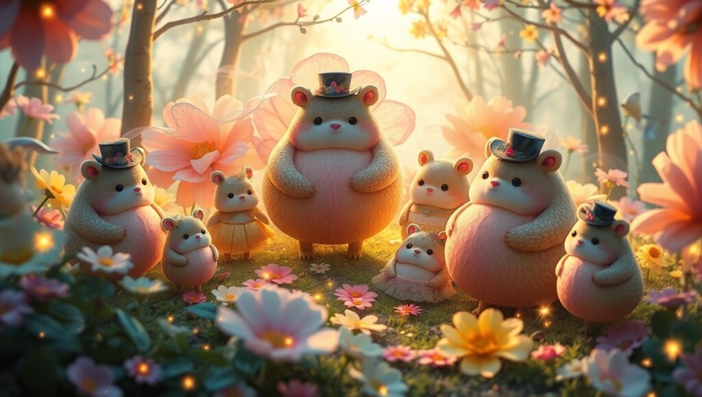 Whimsical Forest of Adorable Creatures – free AI stock image