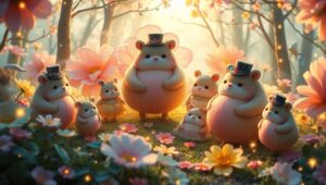 Whimsical Forest of Adorable Creatures – free AI stock image