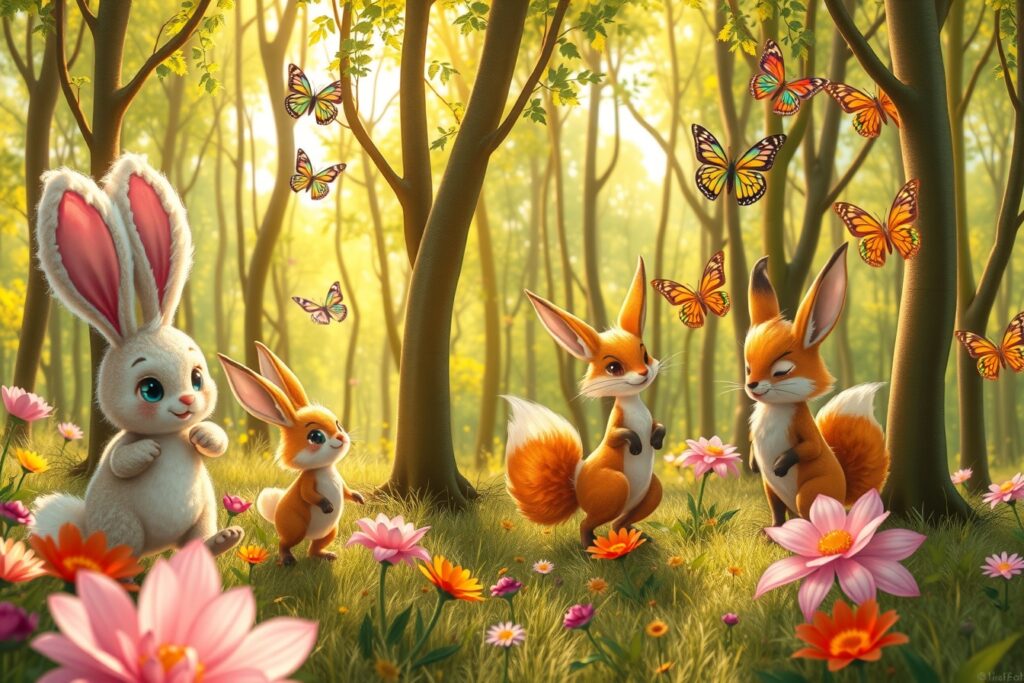 Whimsical Forest of Animated Creatures – free AI stock image