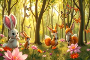 Whimsical Forest of Animated Creatures – free AI stock image