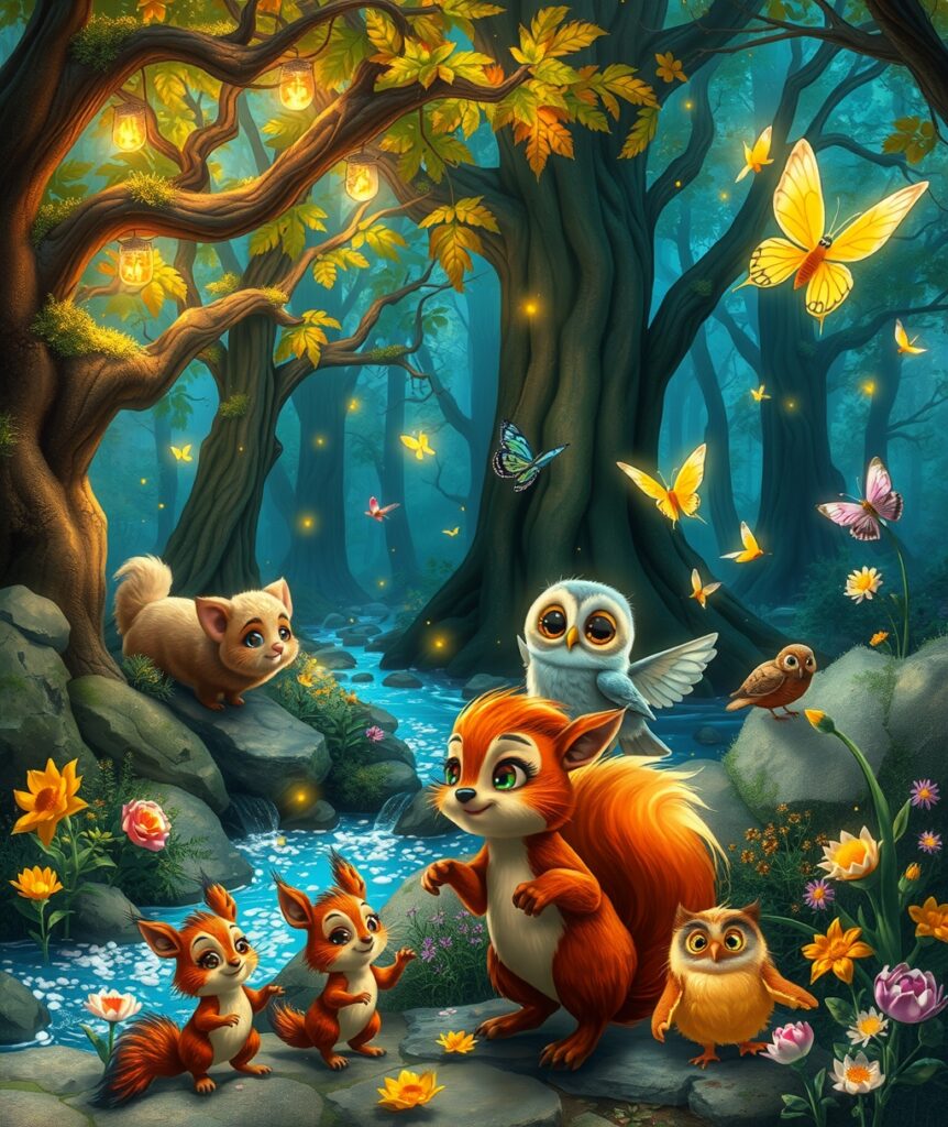 Whimsical Forest of Animated Creatures – free AI stock image