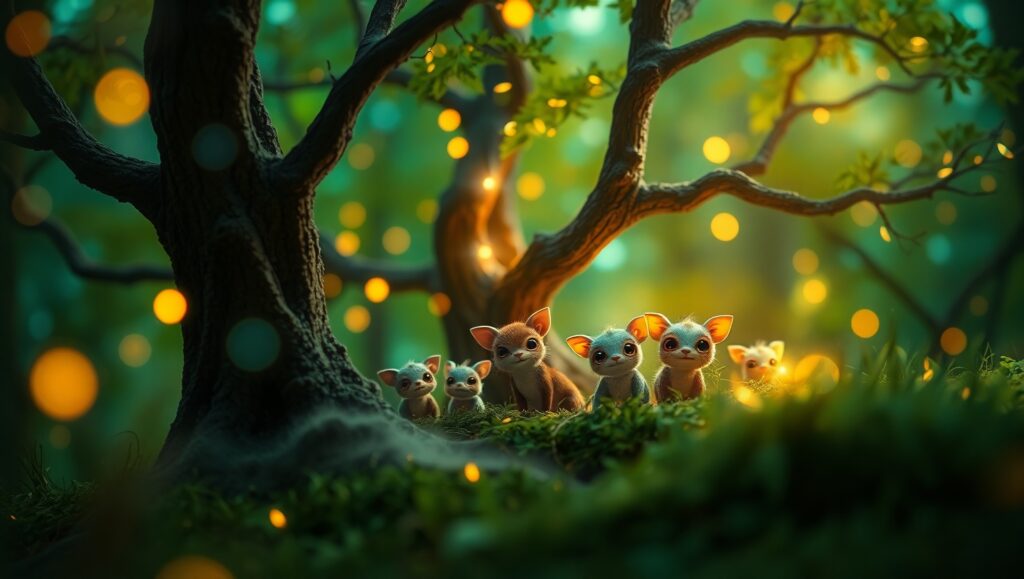 Whimsical Forest of Bokeh Lights – free AI stock image