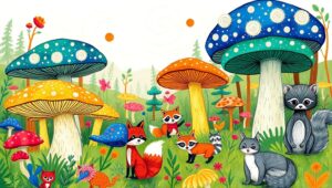 Whimsical Forest of Colorful Mushrooms – free AI stock image