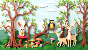 Whimsical Forest Papercraft Model – free AI stock image