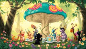 Whimsical Forest Tea Party – free AI stock image