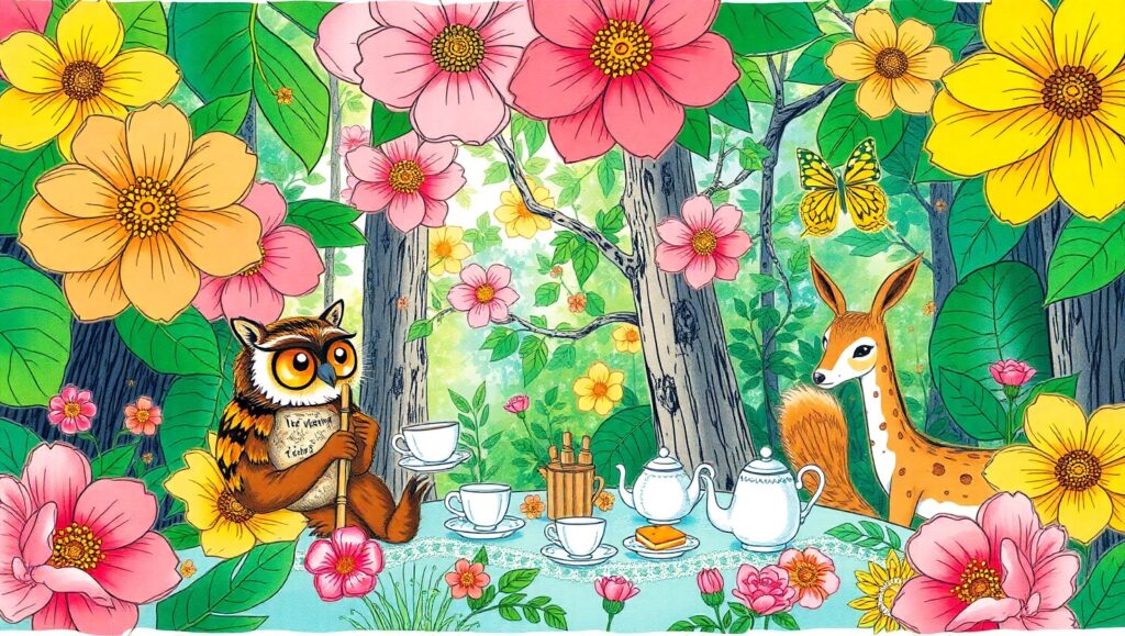Whimsical Forest Tea Party – free AI stock image