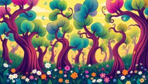 Whimsical Forest Vector Illustration – free AI stock image