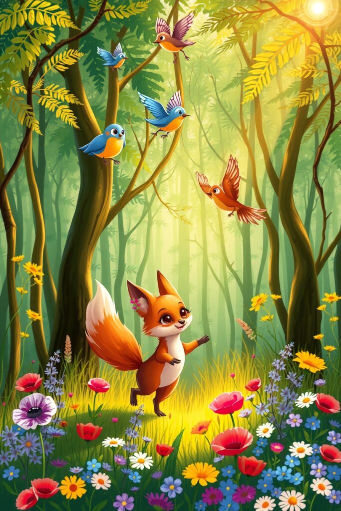Whimsical Forest with Animated Animals – free AI stock image