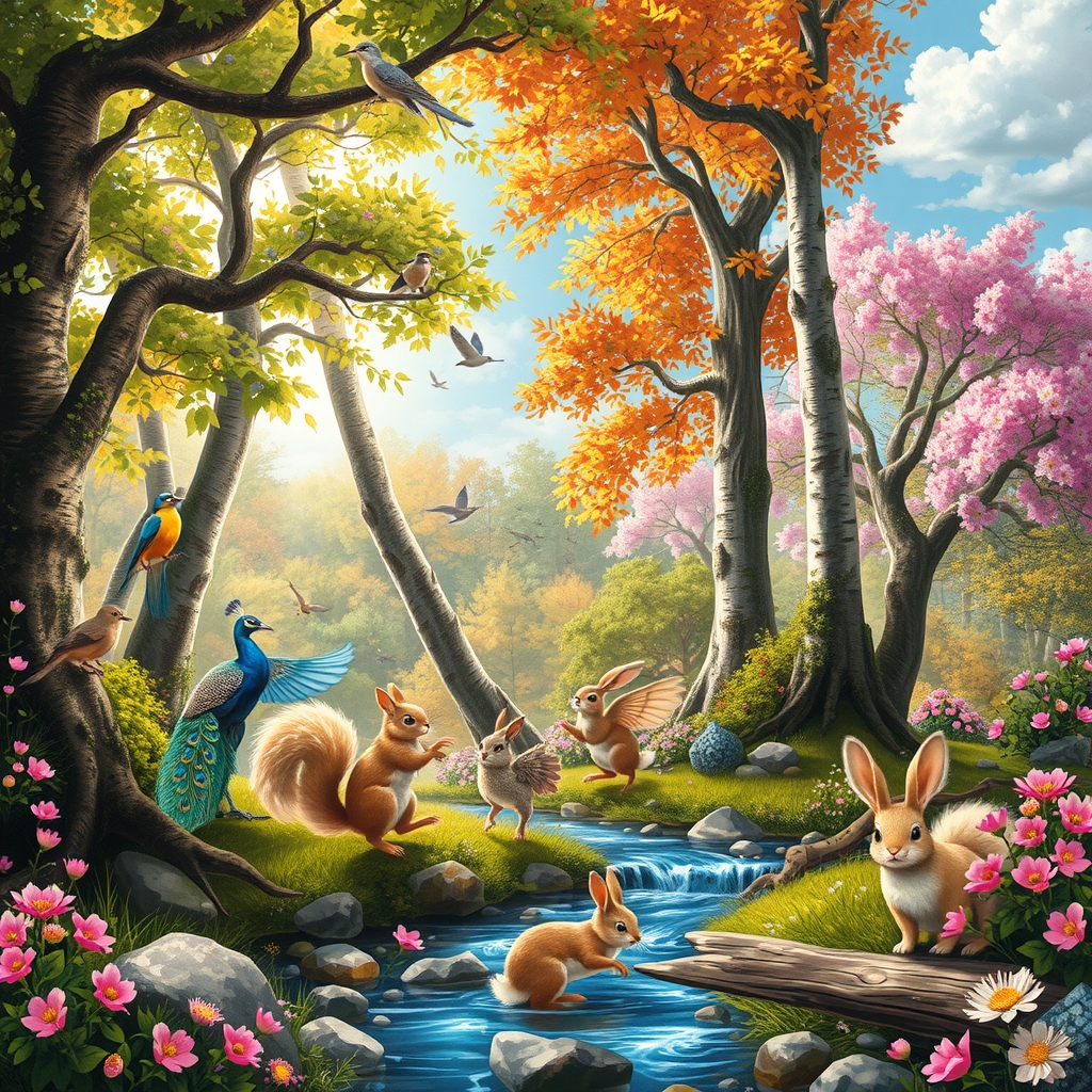 Whimsical Forest with Dancing Animals – free AI stock image