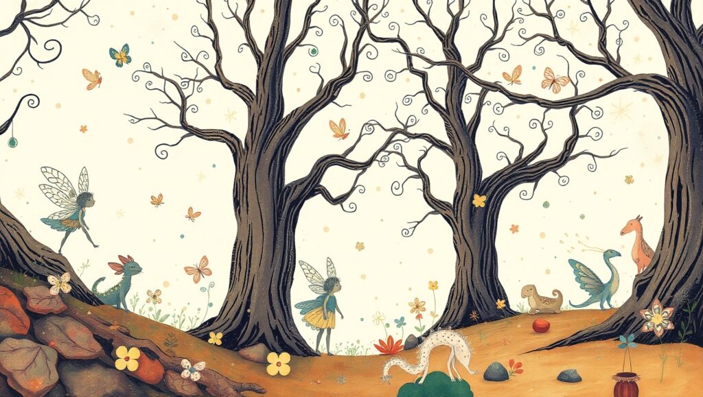 Whimsical Forest with Magical Creatures 4C9 – free AI stock image