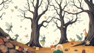 Whimsical Forest with Magical Creatures 4C9 – free AI stock image