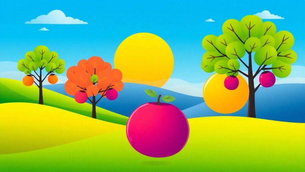 Whimsical Fruit Hillscape – free AI stock image