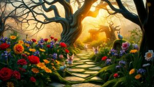 Whimsical Garden at Dusk – free AI stock image