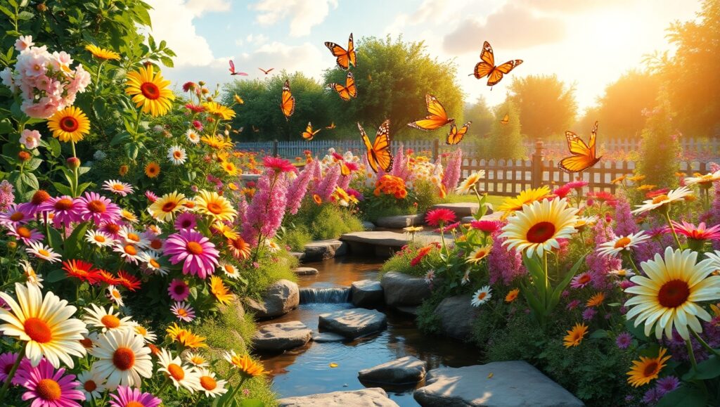 Whimsical Garden in Color Sketch – free AI stock image