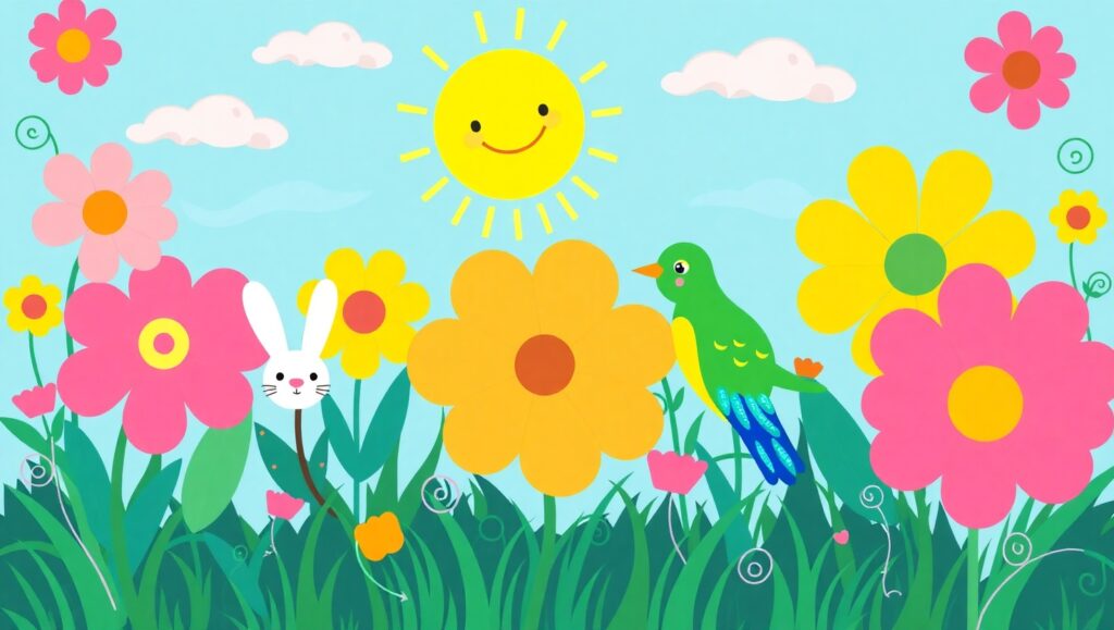 Whimsical Garden in Flat Design – free AI stock image