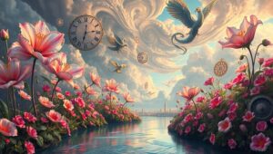 Whimsical Garden of Time – free AI stock image