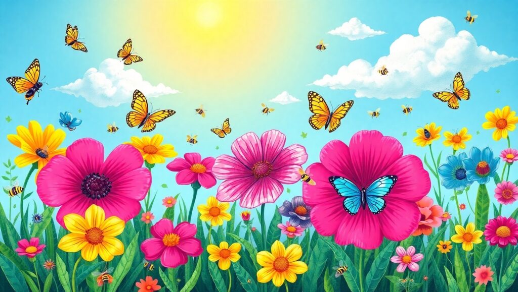 Whimsical Garden Vector Illustration – free AI stock image