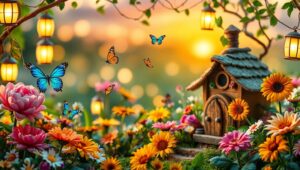 Whimsical Garden with Bokeh Lights – free AI stock image