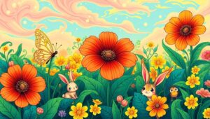 Whimsical Garden with Playful Creatures – free AI stock image