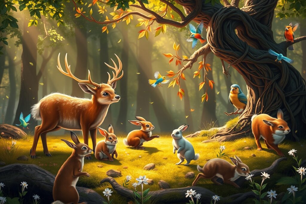 A Whimsical Gathering of Forest Animals – free AI stock image