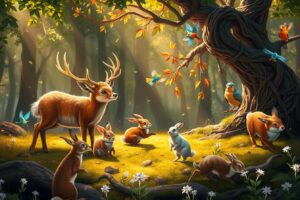A Whimsical Gathering of Forest Animals – free AI stock image