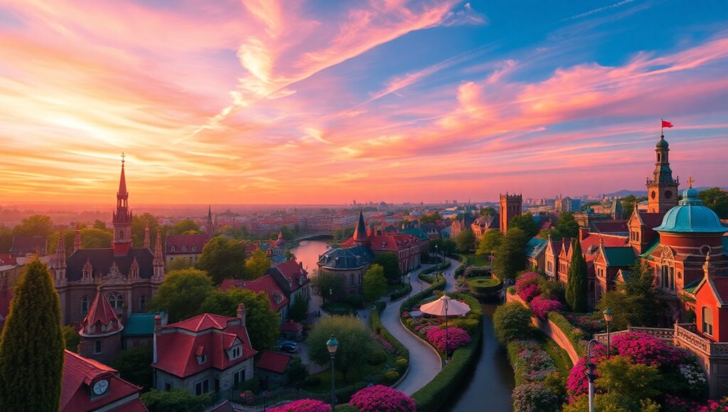 Whimsical High Angle Cityscape – free AI stock image