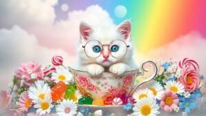 Whimsical Kitten in a Teacup – free AI stock image