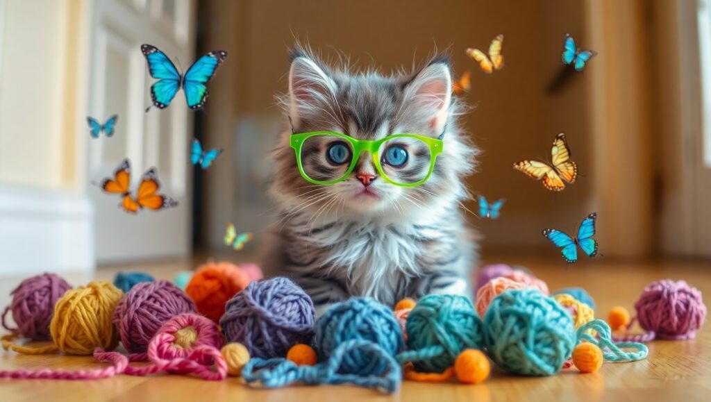 Whimsical Kitten in a Yarn Wonderland – free AI stock image
