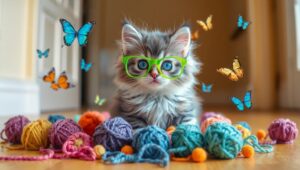 Whimsical Kitten in a Yarn Wonderland – free AI stock image