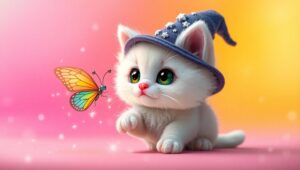 Whimsical Kitten Wizard Adventure – free AI stock image