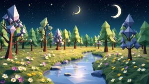 Whimsical Low-Poly Forest Landscape – free AI stock image