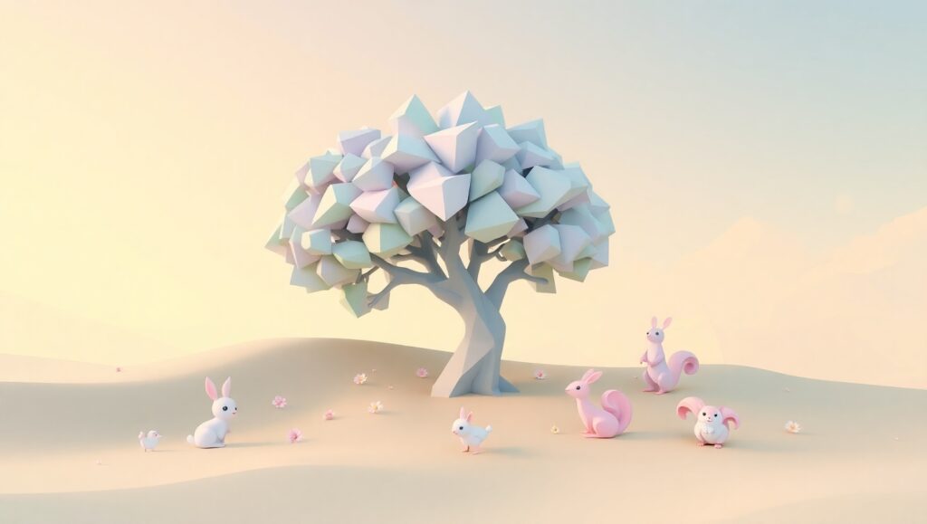 Whimsical Low-Poly Nature Scene – free AI stock image