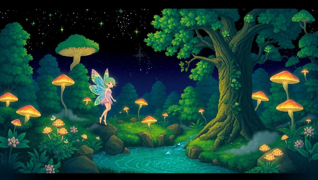 Whimsical Magical Forest Adventure – free AI stock image