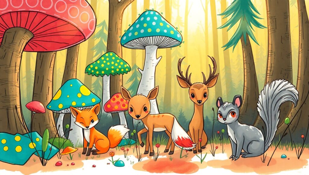 Whimsical Mushroom Forest Adventure – free AI stock image