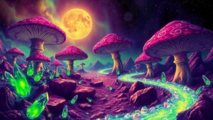 Whimsical Mushroom Landscape at Night – free AI stock image