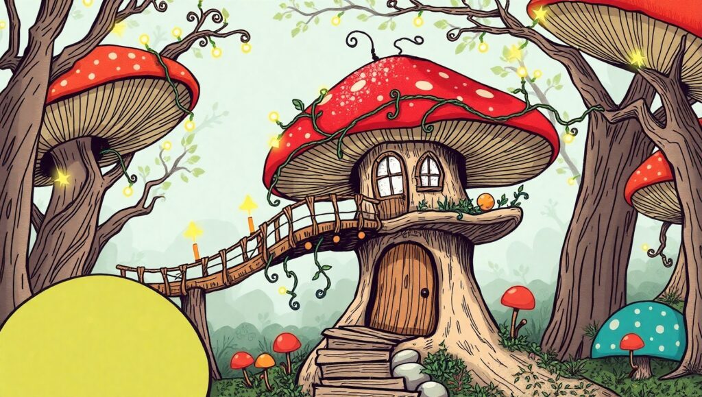 Whimsical Mushroom Treehouse – free AI stock image