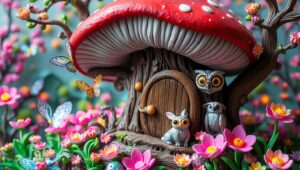 Whimsical Mushroom Treehouse Adventure – free AI stock image