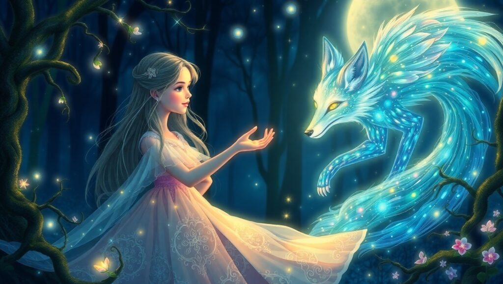 Whimsical Night in Fantasy Forest – free AI stock image