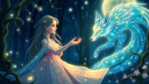 Whimsical Night in Fantasy Forest – free AI stock image