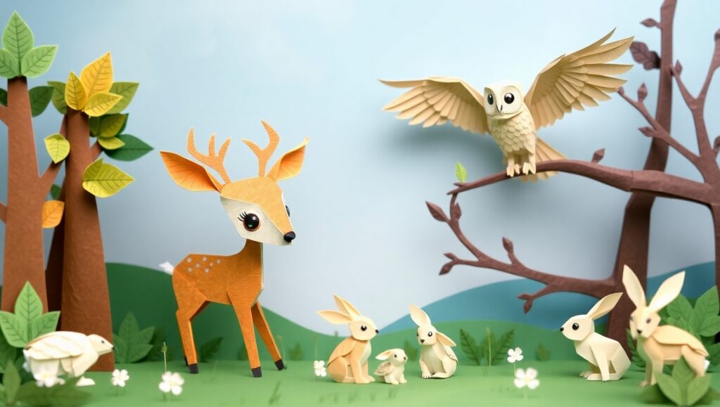 Whimsical Origami Forest Animals – free AI stock image