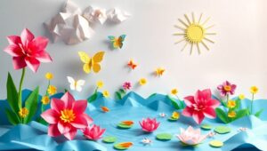 Whimsical Origami Garden Scene – free AI stock image