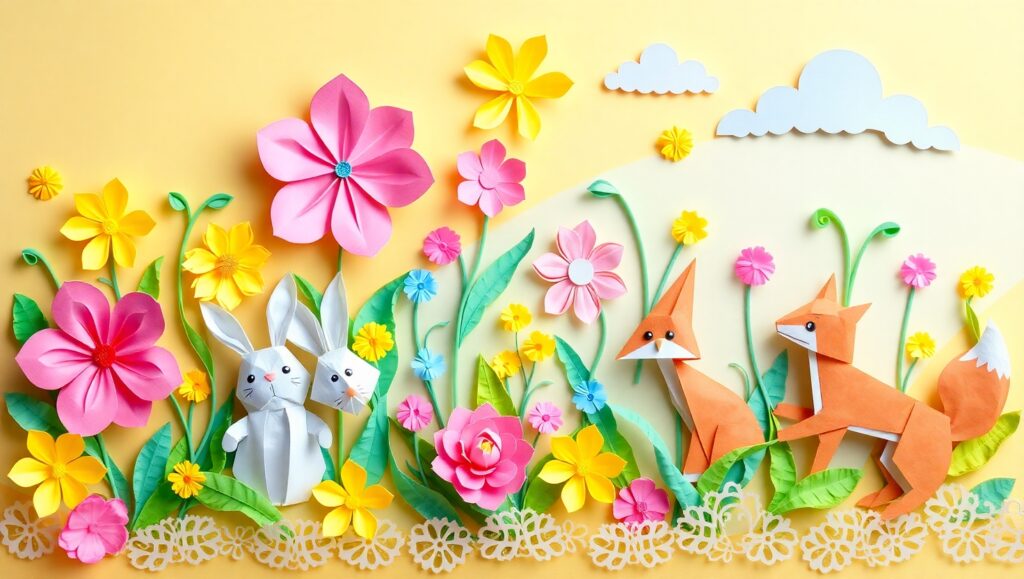 Whimsical Origami Garden Scene 7gj – free AI stock image