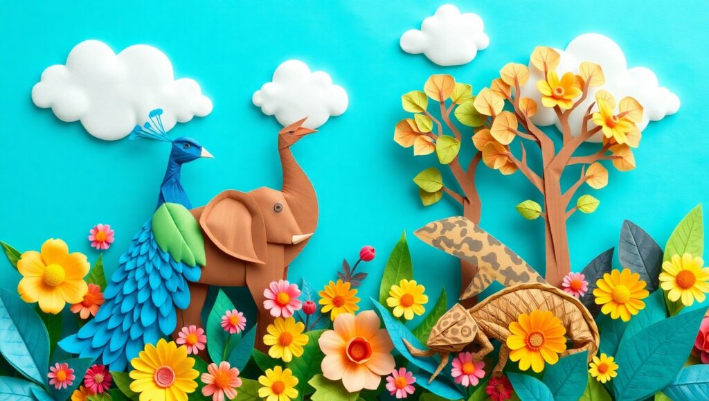 Whimsical Origami Jungle Adventure – free AI stock image