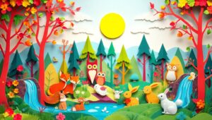Whimsical Paper Forest Adventure – free AI stock image