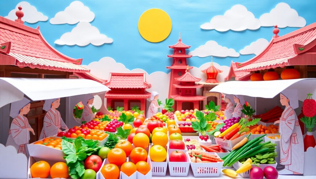 Whimsical Paper Market Scene – free AI stock image