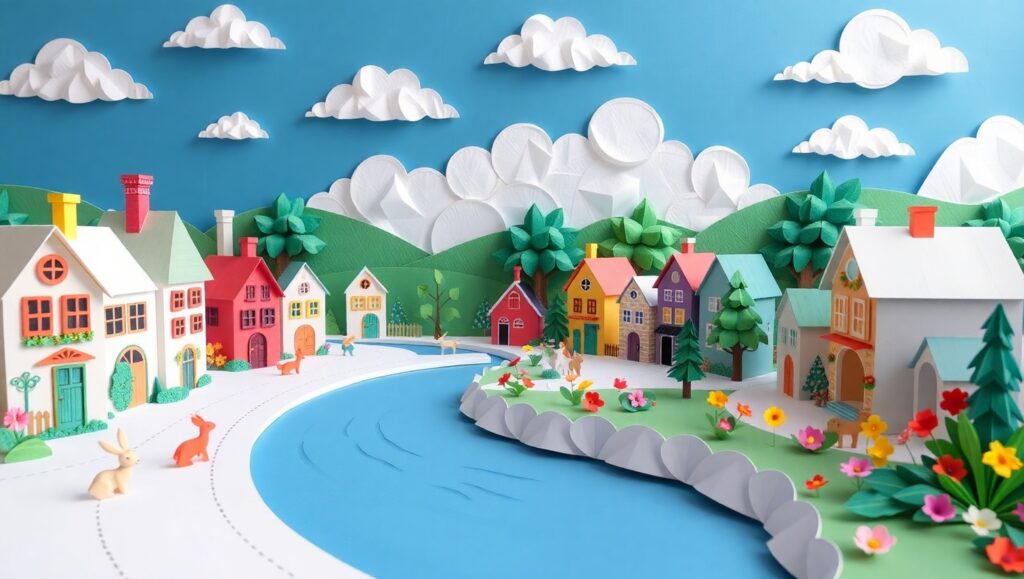 Whimsical Paper Village Adventure – free AI stock image