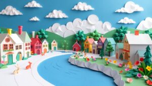 Whimsical Paper Village Adventure – free AI stock image