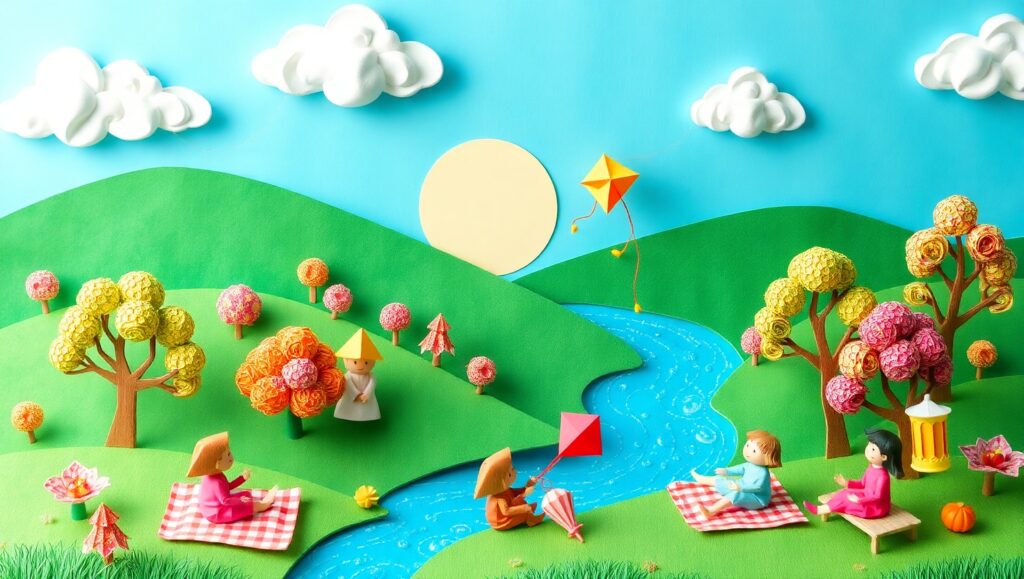 Whimsical Paper Village Landscape – free AI stock image