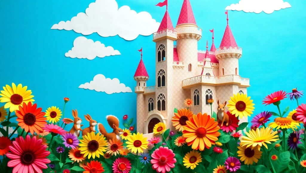 Whimsical Papercraft Castle Landscape – free AI stock image